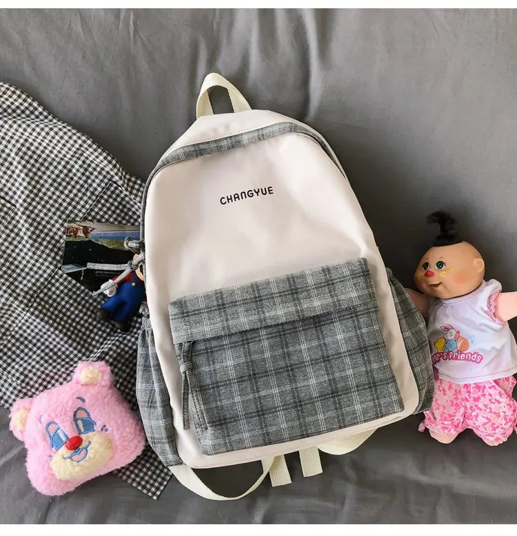 Preppy Style Plaid Backpack Women Mochila Feminina Sac A Dos Femme