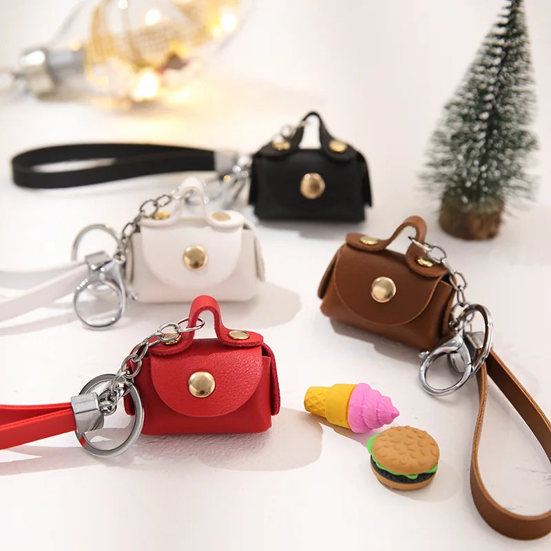 PU Hand Rope Mini Wallet Key Chain Candy Small Pouch Key Holder for Women Men