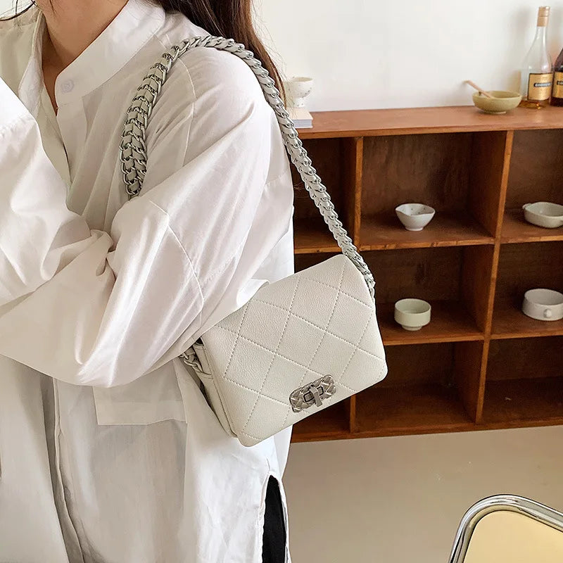 Plaid Shoulder Bag for Women Silver Chain Handbags Tote Bags