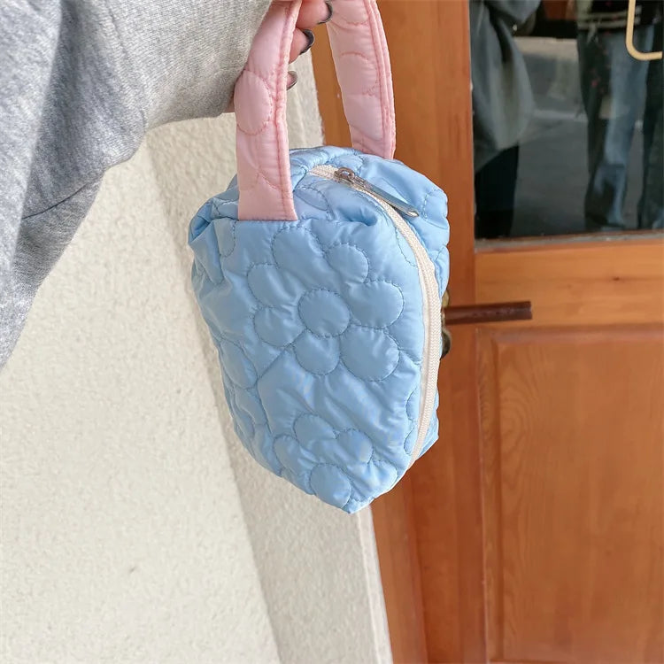 Quilted Flower Cosmetic Bag Lipstick Storage Travel Toiletry Pouch