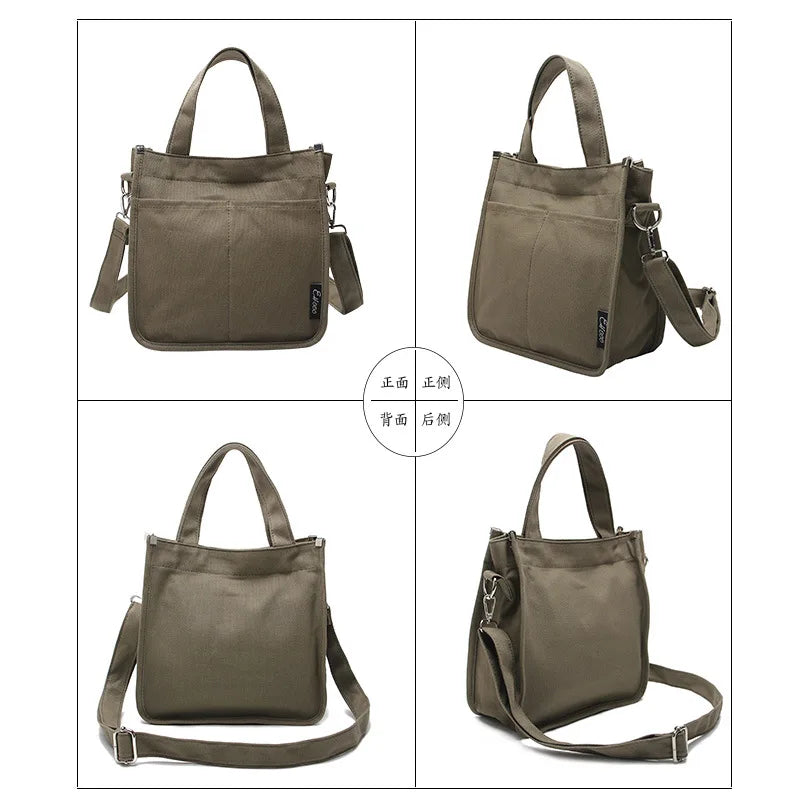 Retro Canvas Tote Bag Solid Single Shoulder Messenger Bag