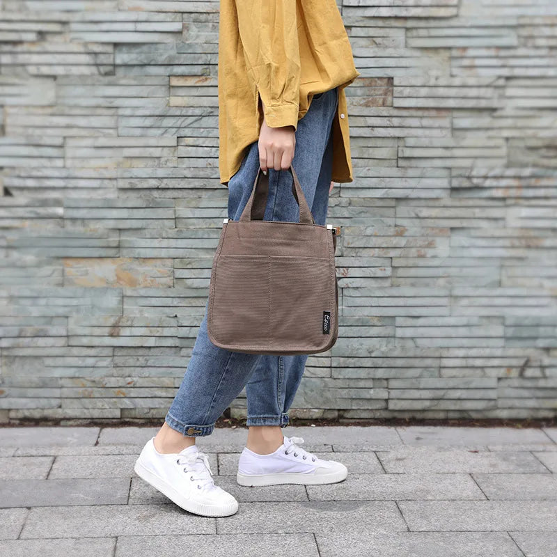 Retro Canvas Tote Bag Solid Single Shoulder Messenger Bag