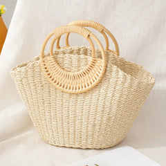 Hand Woven Straw Shoulder Bag for Women, Summer Beach Travel