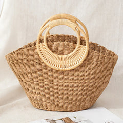 Hand Woven Straw Shoulder Bag for Women, Summer Beach Travel