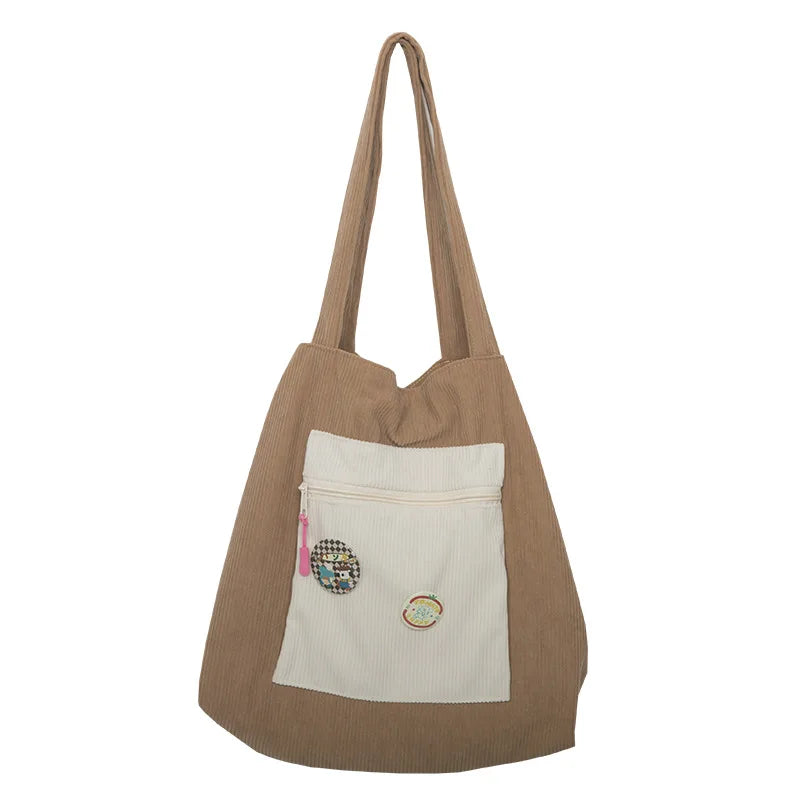 Corduroy Shoulder Bag Women Handbags Cotton Shopping Tote Large Student Book Bag