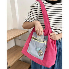 Corduroy Shoulder Bag Women Handbags Cotton Shopping Tote Large Student Book Bag