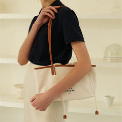 Canvas Tote Drawstring Letter Purse Ladies Woven Crossbody Handbag