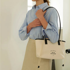 Canvas Tote Drawstring Letter Purse Ladies Woven Crossbody Handbag