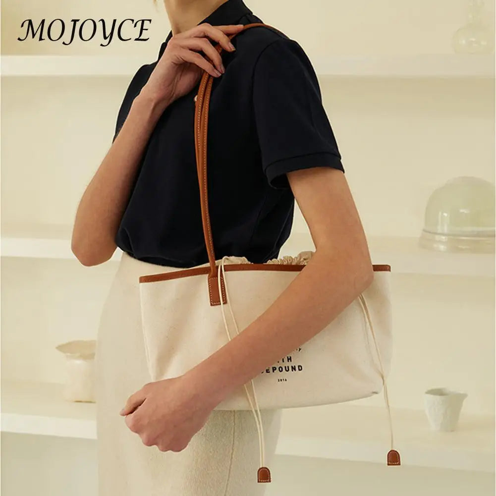 Canvas Tote Ladies Drawstring Shopping Bag Purse for Women