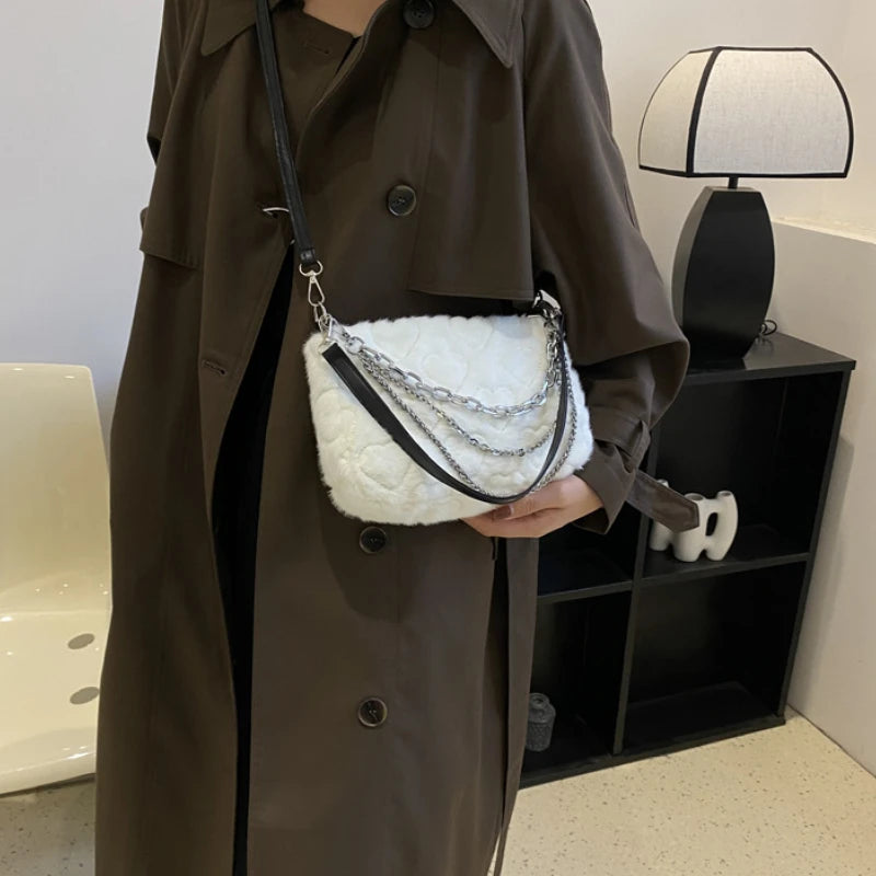 Fluffy Fur Crossbody Bag Winter Chain Tote for Women