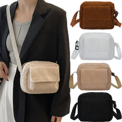 Plush Lambs Wool Crossbody Bag Fluffy Fur Zipper Purse