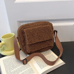 Plush Lambs Wool Crossbody Bag Fluffy Fur Zipper Purse