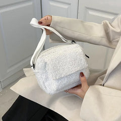 Plush Lambs Wool Crossbody Bag Fluffy Fur Zipper Purse