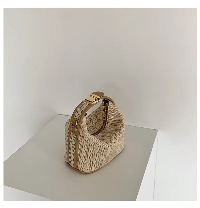 Straw Handbag Women Shoulder Bags Woven Beach Tote Casual Beige