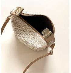Straw Handbag Women Shoulder Bags Woven Beach Tote Casual Beige