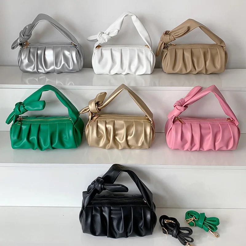 Women Folds Shoulder Bag Small PU Leather Handbags Hobos Clutch