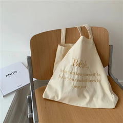Canvas Shoulder Bag with Letter Buckle for Girls