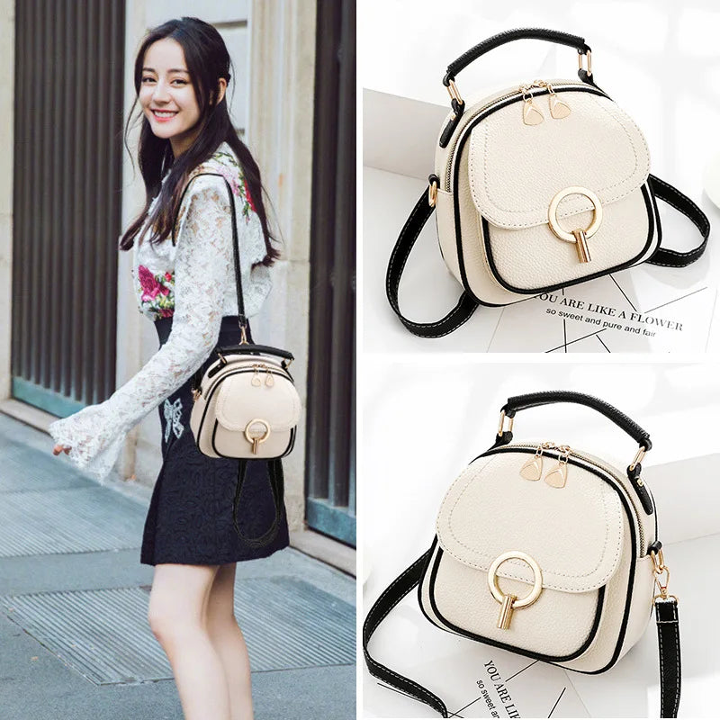Small PU Leather Backpack Women Solid Bag
