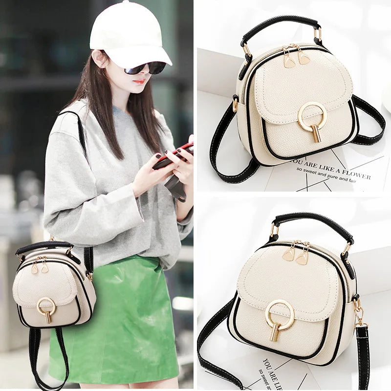Small PU Leather Backpack Women Solid Bag