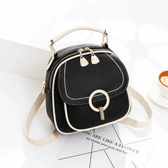 Small PU Leather Backpack Women Solid Bag