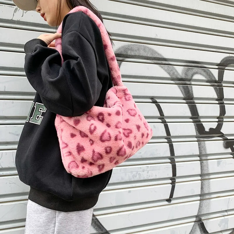 Floral Fluffy Tote Bag Women Fuzzy Shoulder Bag Daisy Flower Handbag