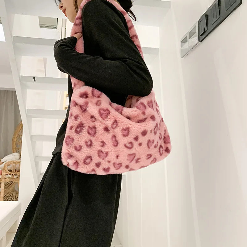 Floral Fluffy Tote Bag Women Fuzzy Shoulder Bag Daisy Flower Handbag
