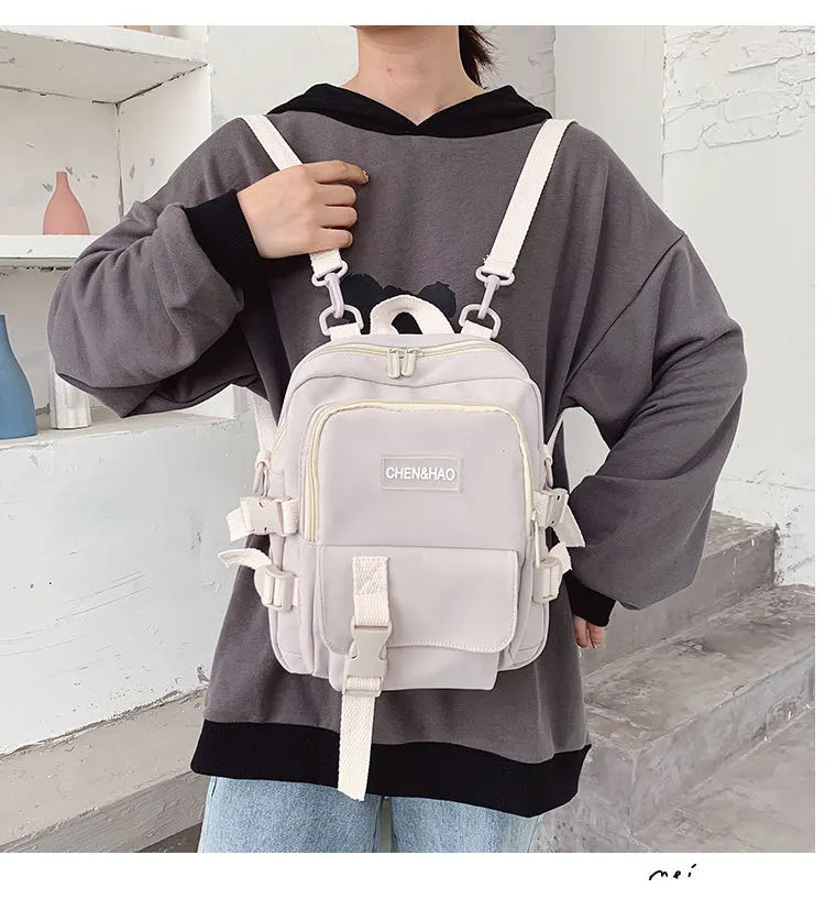 Small Canvas Girl Mini Backpack Waterproof Travel Bag School Tote Bow Bag