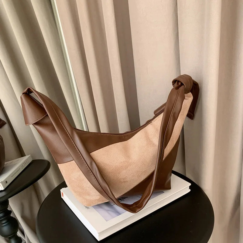 Spliced One Shoulder Bag Large Capacity Messenger Tote Bag