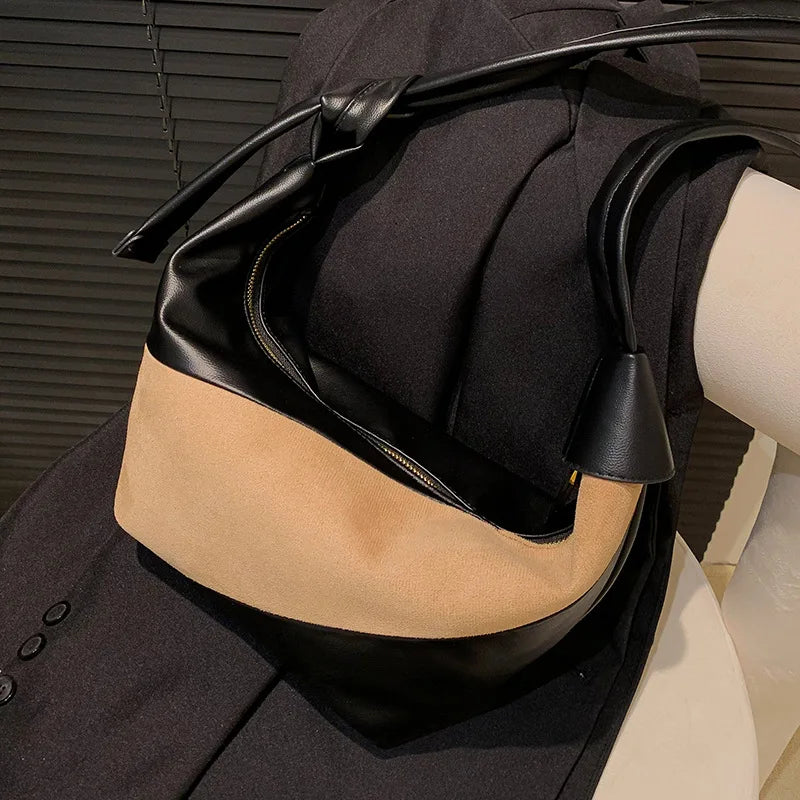 Spliced One Shoulder Bag Large Capacity Messenger Tote Bag