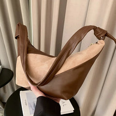 Spliced One Shoulder Bag Large Capacity Messenger Tote Bag