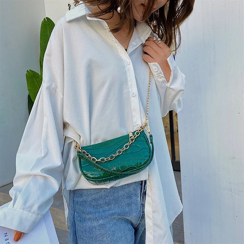 Stone Pattern Pu Shoulder Bag Chain Casual Ladies Bag
