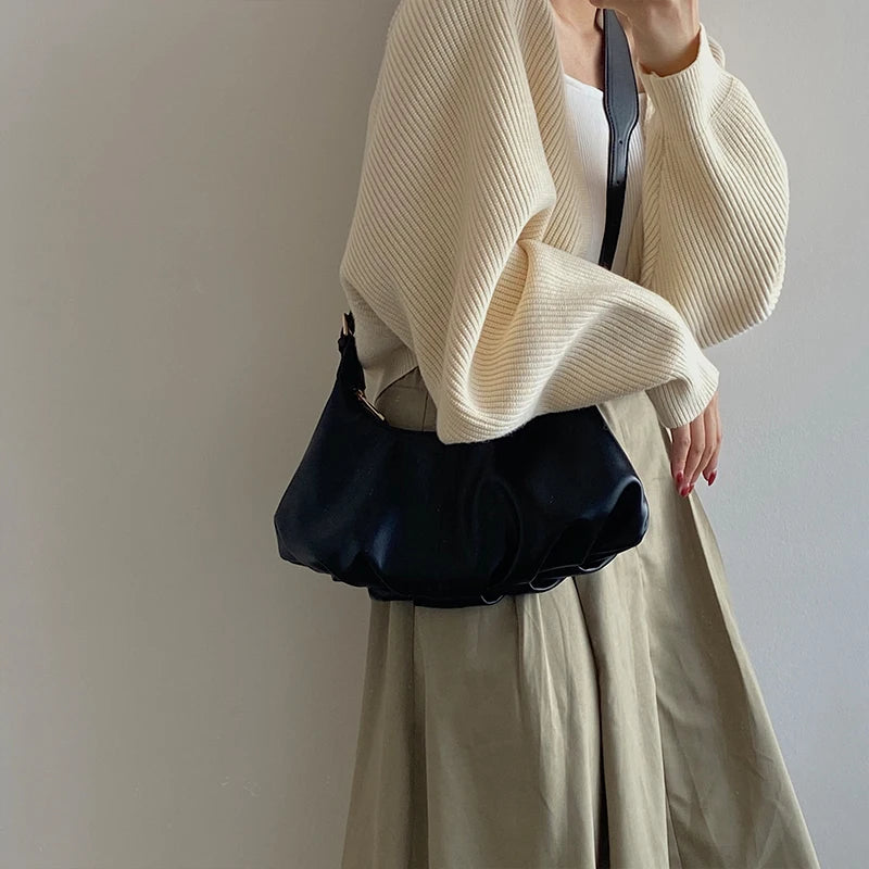 Vintage PU Leather Women Underarm Bag Large Capacity