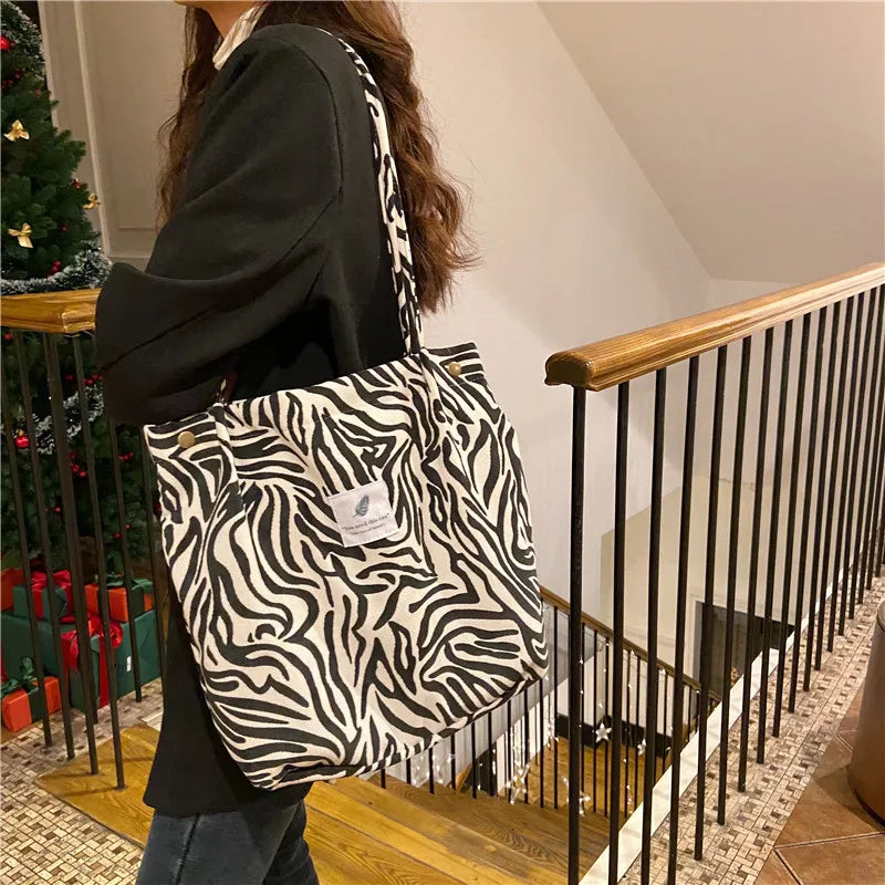 Retro Floral Print Corduroy Shoulder Bag Young Girls Casual Handbag