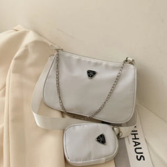 Women's Solid Chains Crossbody Bag with Mini Purse 2pcs