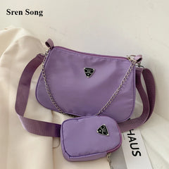 Women's Solid Chains Crossbody Bag with Mini Purse 2pcs