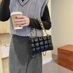 Checkered Shoulder Bag with Acrylic Chain, Portable for Women