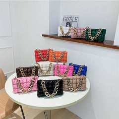Checkered Shoulder Bag with Acrylic Chain, Portable for Women