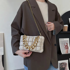 Checkered Shoulder Bag with Acrylic Chain, Portable for Women