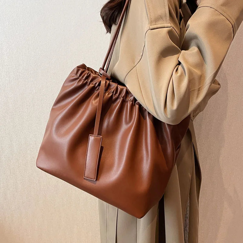 Large Capacity Bucket Bag PU Leather Shoulder Bags Women Underarm Bag