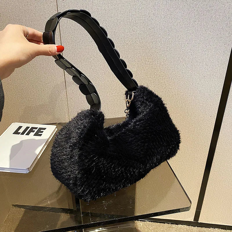 Plush Handbags Bags for Women Autumn And Winter Texture Female Shoulder Bags