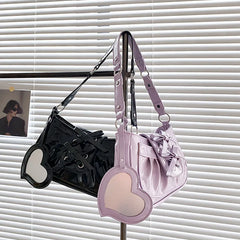 Ins Style Patent Leather Underarm Bag with Bow Mirror