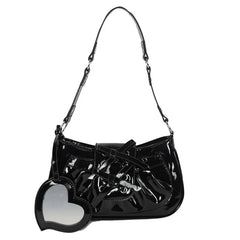 Ins Style Patent Leather Underarm Bag with Bow Mirror
