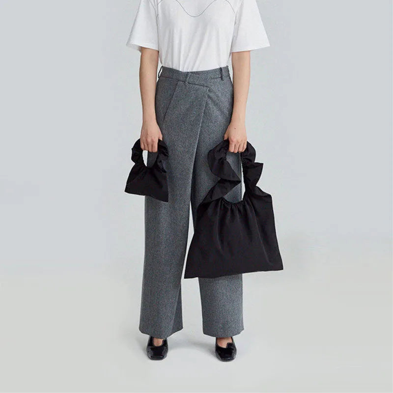 Ruffled One-shoulder Canvas Hand Bag Mini Dumpling Bag