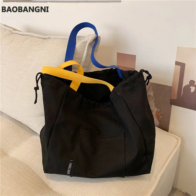 Canvas Shoulder Bag Large Japanese Student Tote Bag