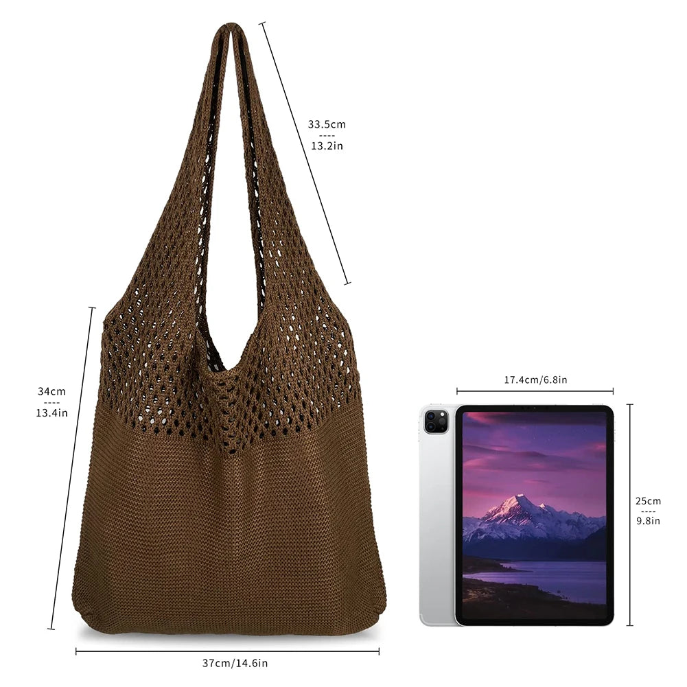 Vintage Hollow Woven Women Shoulder Bags Knitting Large Capacity Handbags