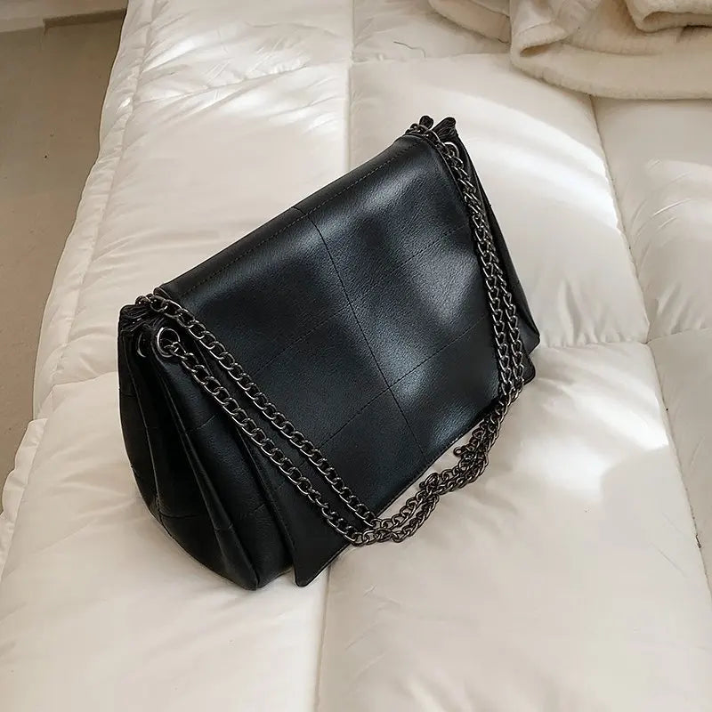 Vintage Lattice Chain Handbag Women PU Leather Shoulder Bag