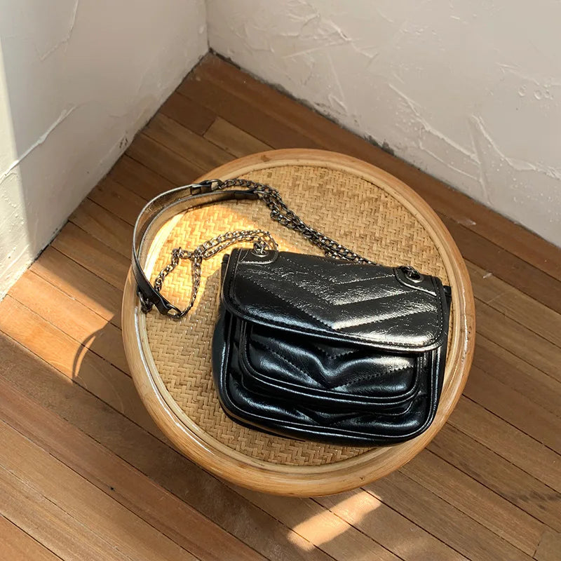 Vintage PU Leather Crossbody Bag for Women Girl Chain Shoulder Bag