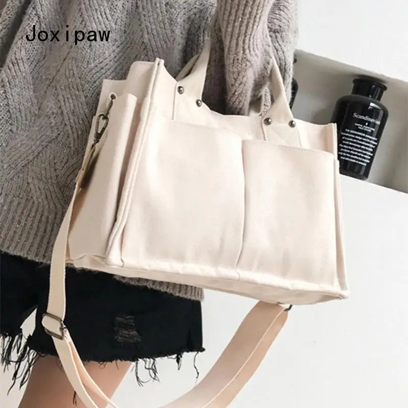 Vintage Canvas Shoulder Bag for Women Large Capacity Handbag Casual Crossbody