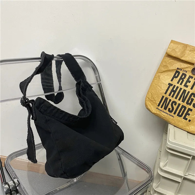 Vintage Canvas Shoulder Bag for Women Casual Crossbody Handbag