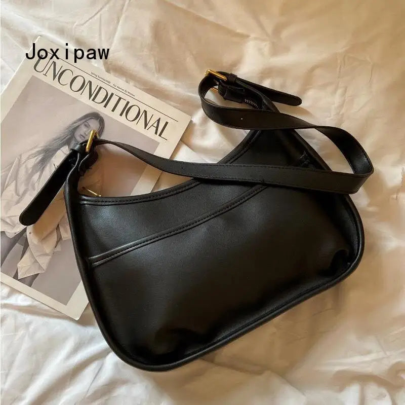 Vintage PU Leather Shoulder Bag for Women Large Capacity Crossbody Bag